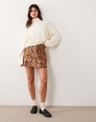 Asos minigonna a pieghe in jacquard-Multicolore