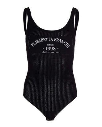 Elisabetta Franchi Ribbed Knit Bodysuit with Contrasting Logo Print