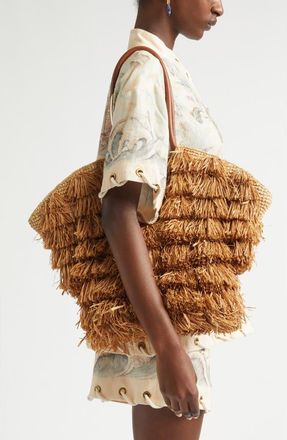 Zimmermann Medium Goldentime Fringe Tote in Tan Fringe Stripe at Nordstrom