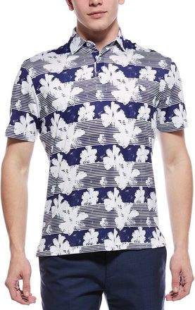 Tailorbyrd Tailorbyrd Tropical Stripe Floral Printed Performance Polo Shirt