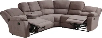 Beliani Beliani - Sof&aacute; Esquinero 5 Plazas Reclinable Manual Gris Pardo Reposabrazos Portavasos Rokke