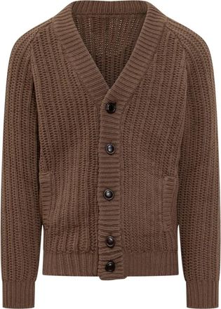 Rakk&igrave; Geribbelde gebreide cardigan - Heren - Vesten - Bruin - M - Wol - Truien & Vesten