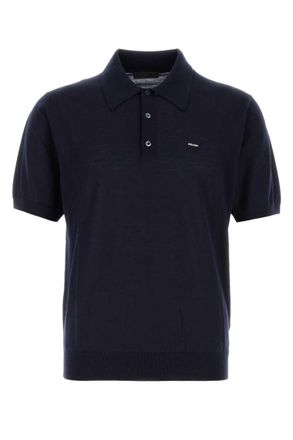 Prada Navy Blue Logo Print Polo
