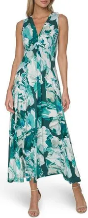 Calvin Klein Twist Front Jersey Maxi Dress in Malachite Multi at Nordstrom Rack, Size 10
