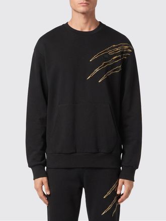 Plein Sport Felpa girocollo in cotone con logo a contrasto e spalle cadute