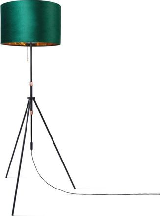 Paco Home Paco Home - Lámpara De Suspensión Lámpara De Pie Trípode Salón Pantalla Terciopelo Monocolor E27 Verde Oro (Ø45,5 cm), Lámpara de pie Tipo 2 - Negro