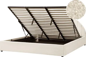 Beliani Letto Minimalista Con Contenitore Ue Doppio 180 X 200 Cm Boucle Moderno Bianco Sporco Chadenet