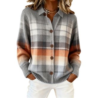 Generic Womens Plaid Print Casual Cotton Buttoned Cardigan Sweater, Plaid Knitted Cropped Cardigan Sweater 2026 (G,S)