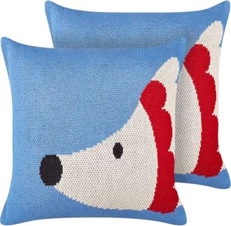Beliani Beliani - Conjunto De 2 Cojines Decorativos Para Habitaci&oacute;n Infantil Motivo Erizo Funda Algod&oacute;n Azul 45 X 45 Cm Pashot