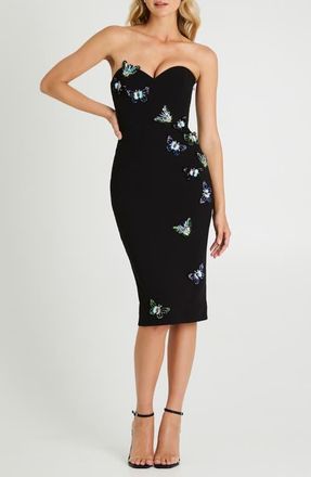 Helsi Hailey Sequin Butterfly Strapless Cocktail Dress in Black at Nordstrom, Size Large