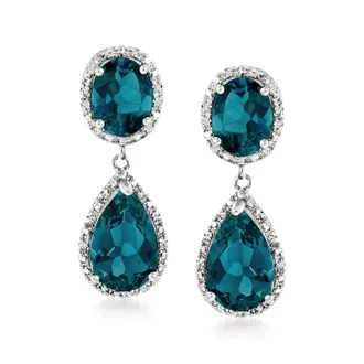 Ross-Simons London Blue Topaz and. Diamond Drop Earrings in Sterling Silver