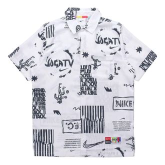 Nike Woven Soccer/Football Athleisure Casual Sports Printing lapel Shirt White DA1474-100
