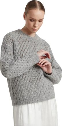 PESERICO Alpaca en Merino Wol Mesh Trui - Dames - Ronde hals truien - Grijs - M - Wol - Truien & Vesten