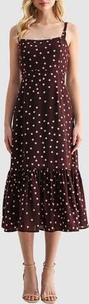 Lush Polka Dot Tiered A-Line Midi Dress in Burgundy Pink at Nordstrom Rack, Size Small