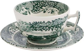 Spode Set Of 4 Green Italian 7Oz Teacups & Saucers