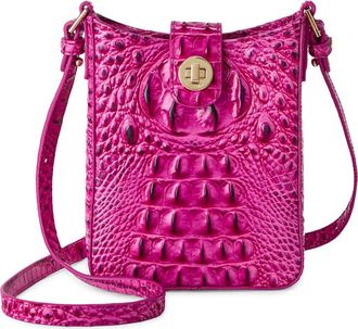 Brahmin Marley Croc Embossed Leather Crossbody Bag in Electric Fuschia at Nordstrom