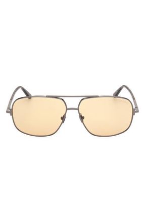 Tom Ford Tex 62mm Navigator Sunglasses in Shiny Gunmetal/brown at Nordstrom