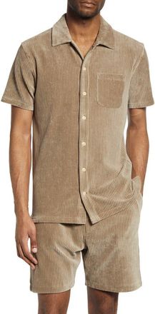 Oliver Spencer Riviera Corduroy Short Sleeve Organic Cotton Blend Button-Up Shirt in Grey at Nordstrom Rack, Size Medium