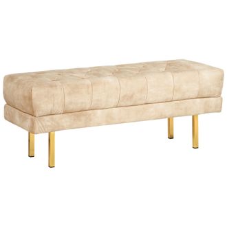 Beliani Banco Tapizado Decorativo Glamuroso Patas De Metal Dorado Estampado Liso Terciopelo Beige Roseville