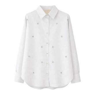 A Paper Kid Shirts, female, White, Size: 2XL Embellished Cotton Shirt