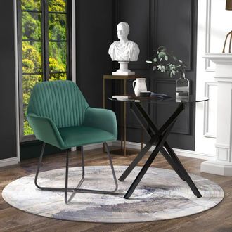 HOMCOM Round Glass Dining Table & Velvet Chair Set Kitchen Furniture 2pc Gre in Green | Size: 80 cm x 80 cm