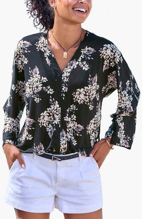 Lascana Womens Printed Long Sleeve Top in Black & White at Nordstrom, Size 2