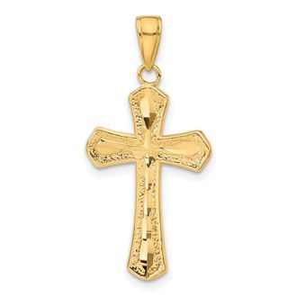 Diamond2Deal 10k Yellow Gold Diamond-cut Beveled Edges Cross Pendant