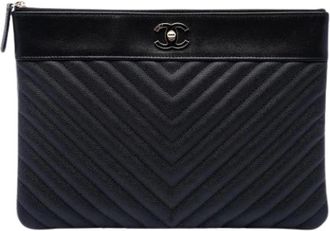 Chanel Pre-owned Quilted Caviar Leather Clutch - Dames - Vintage Clutch - Zwart - ONE Size - Leer - Vintage