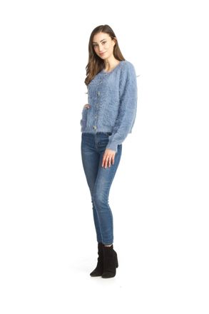 Papillon Short Eyelash Knit Button Front Cardigan In Blue