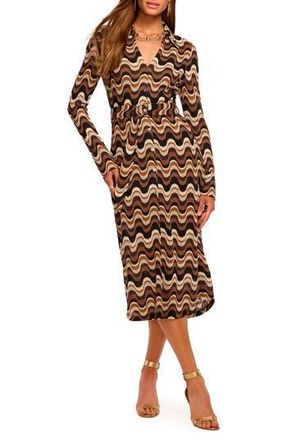 Ramy Brook Lydia Wavy Stripe Long Sleeve Sweater Shirtdress in Black Multi at Nordstrom Rack, Size Large