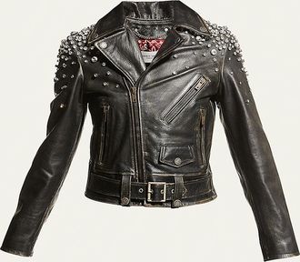 Golden Goose Golden Distressed Leather Jacket with Crystals