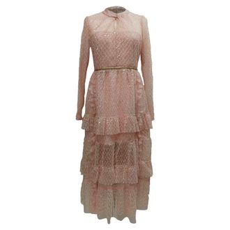 Self Portrait Lace Midi Dress in Pink Polyester