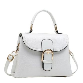 Generic Crocodile Pattern Handbag with Gold Hardware, Top Handle Satchel Bag with Crossbody Strap (white)