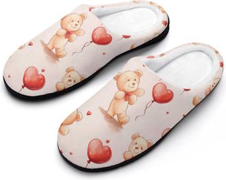 Generic Cute Bears And Heart Cotton Slippers for Women Indoor Outdoor Slipper Slip-On Memory Foam Home Shoes
