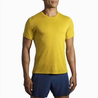 Brooks Mens Distance Short Sleeve Shirt In Golden Hour