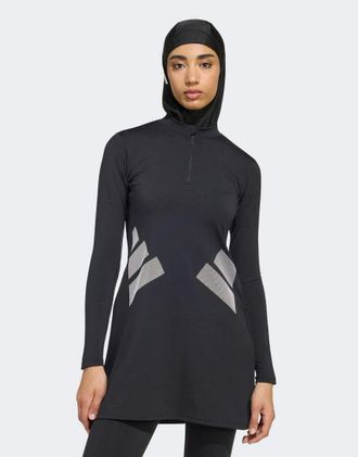 adidas top da bagno a maniche lunghe con logo nero / bianco