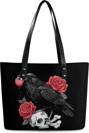 Generic Funny Skull Crow Blackbird Tote Bags for Women Cute Shoulder Purses Handbags