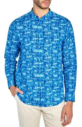 Brooklyn Brigade Abstract Leaf Print Mandarin Collar Shirt in Light Blue/Navy at Nordstrom Rack, Size Xx-Large