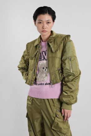 Ganni Bomber Jacket In Green Polyamide