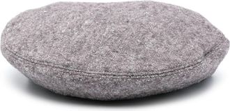 Emporio Armani logo-tape knitted beret - women - Viscose/Wool/Viscose/Acetate - 57 - Grey