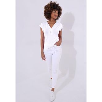 Joe Browns Stretch Knit Half Zip Tee in White at Nordstrom, Size Small