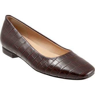 Trotters Honor Flat - Multiple Widths Available in Dark Brown Croc Leather at Nordstrom Rack, Size 7.5
