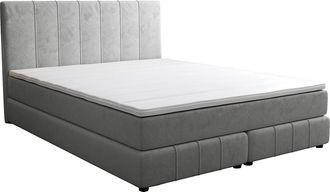 Vente-Unique Conjunto completo de boxspring cabecero + somier + colch&oacute;n + sobrecolch&oacute;n - 160 x 200 cm - Terciopelo - Gris claro - HIDA de YSM&Eacute;E
