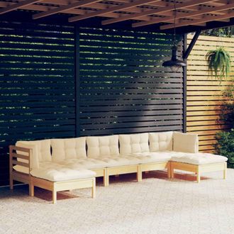 vidaXL Muebles De Jard&iacute;n 7 Piezas Cojines Madera De Pino Color Crema Vidaxl
