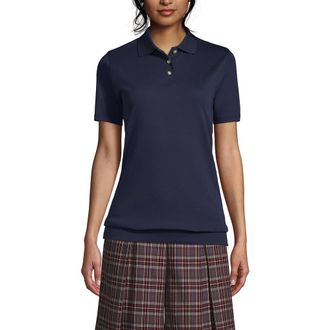 Lands End Short Sleeve Banded Bottom Polo Shirt in Classic Navy at Nordstrom, Size X-Large