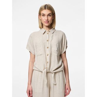 Pieces Gestreepte knoopblouse met korte mouwen