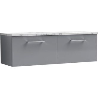 Nuie Nuie - Arno Wall Hung 2-Drawer Vanity Unit with Carrera Marble Worktop 1200mm Wide - Satin Grey