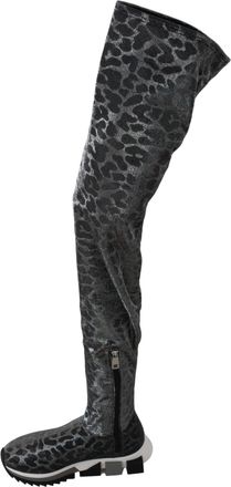 Dolce & Gabbana Gray Leopard High Top Sneakers Booties Womens Shoes
