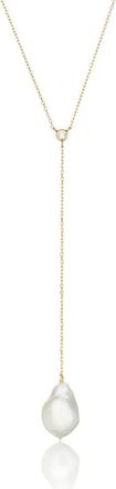 Lily & Roo Gold Single Diamond Style Baroque Pearl Lariat Necklace