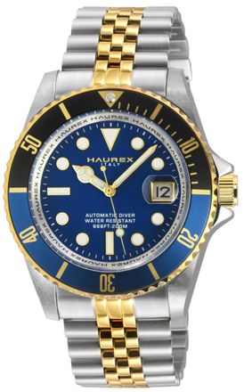 Haurex Mens Eterno Black Blue Bezel Dial Two Toned Stainless steel Watch - One Size